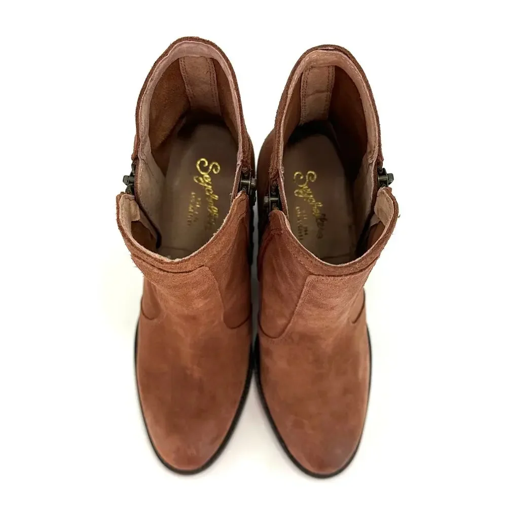Seychelles Women Brown Heeled Ankle Boot Size 6.5 Suede Block Heel Padded New